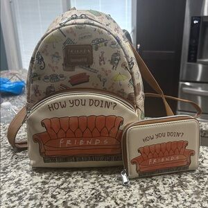 Loungefly Cream and Tan Friends Backpack and Wallet